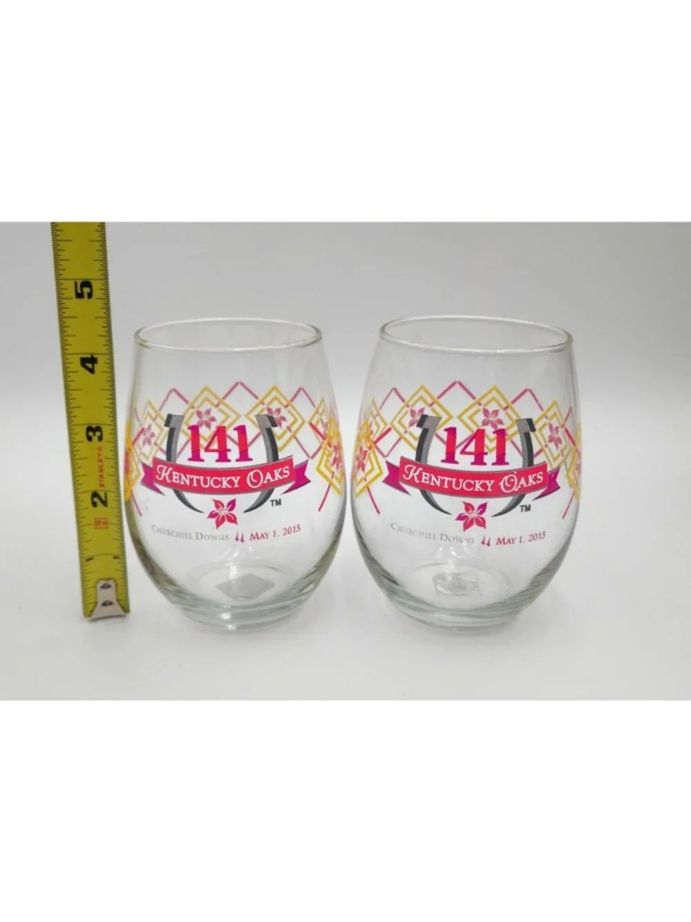 Kentucky Oaks 141 Churchill Downs May 2015 Stemless Wine Glasses Set Of 2 14oz